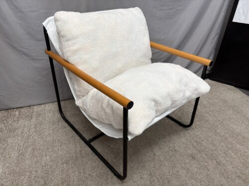 Modern White Metal & Wood Framed Accent Chair