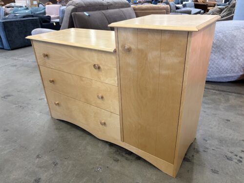 MORIGEAU LEPINE Blonde 3 Drawer Step Chest with Side Cabinet and Wooden Pulls