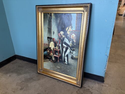 "Stiking a Bargain" Oil Painting Print on Canvas in Ornate Carved Gilt-Wood Frame