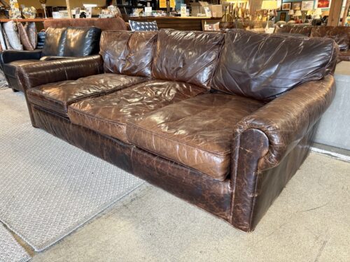 RESTORATION HARDWARE Origional Lancaster Leather 3-Cushion Sofa (Missing Bolts)