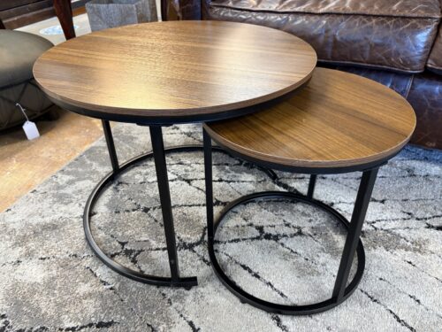 Modern Wood & Metal Round Nesting Side Tables (Set of 2)