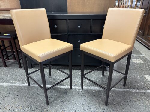 Light Brown Upholstered Metal Bar Stools (Set of 2)