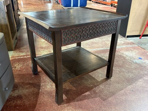 Earthy Single Drawer Accent Table w/ Hexagonal Carving