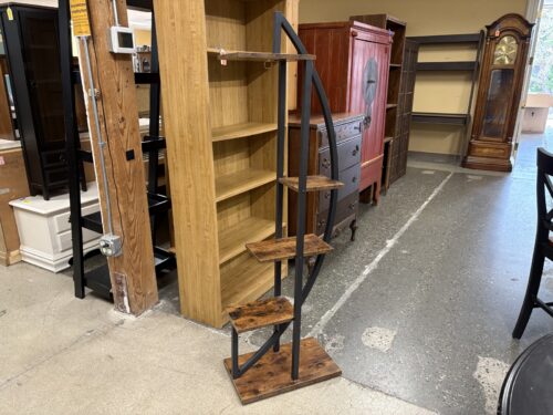 Wood & Metal 5-Tier Curved Plant Stand w/ Hook