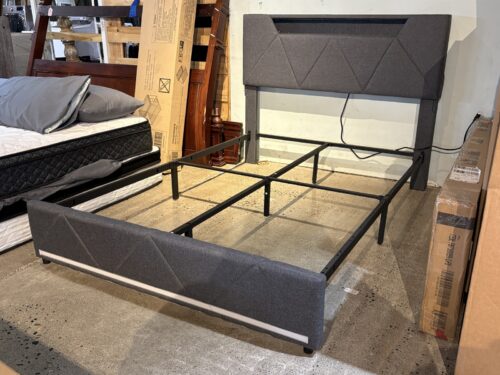 Grey Upholstered Bedframe w/ Power Strip