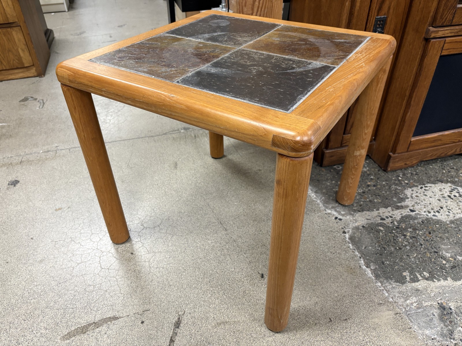 HALSEV Handmade Danish Teak & Slate Square Side Table