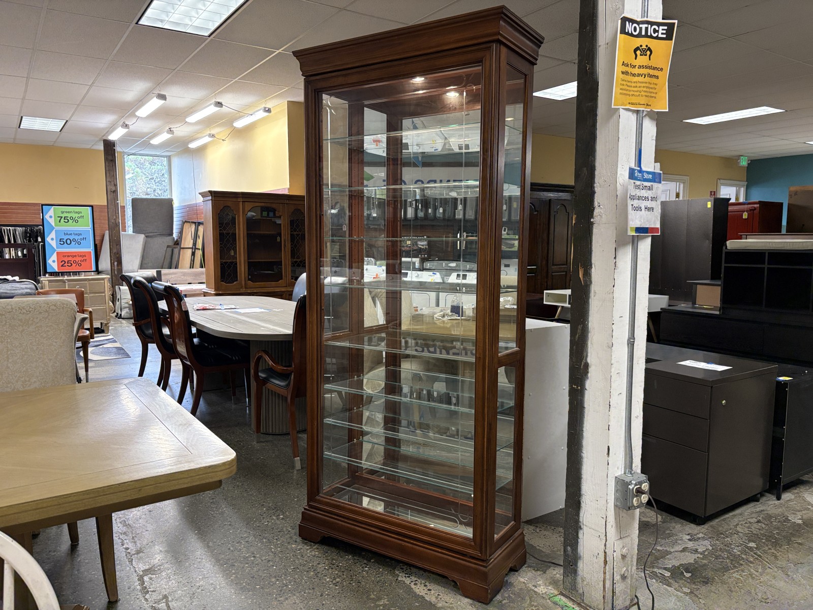 PULASKI Lighted Mirrored Sliding Glass Door Display Cabinet