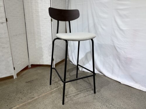 NEW! PK SPACES Chic Upholstered Barstool w/ Dark Wood Backrest