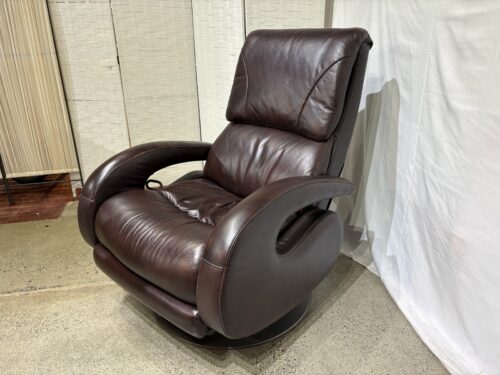 Modern Brown Leather Manual Reclining Swivel Chair