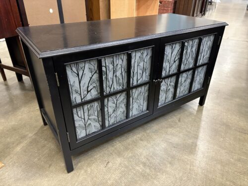 TARGET Contemporary Black Wooden Media Cabinet with Decorative Glass Door Fronts