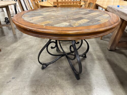 COASTER Rustic Tiled Top Style Round Dining Table with Wrought Iron Base