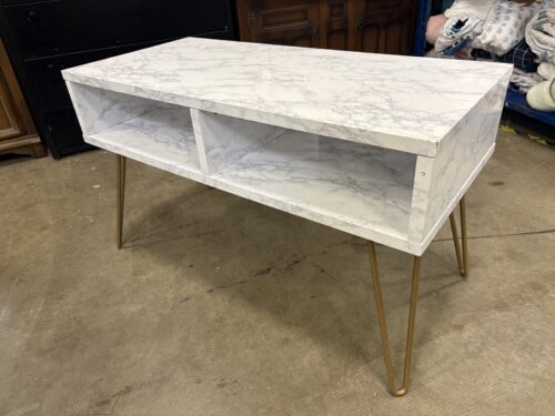 Modern Marbled Style Media Console with Bronze Hairpin Legs