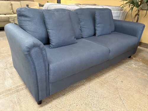 Dark Blue Two-Cushion Sofa w/ Accent Pillows