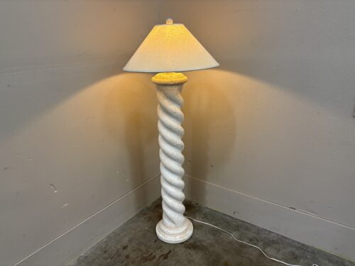 Vintage 80's Post Modern Swirl Plaster Floor Lamp with Linen Shade