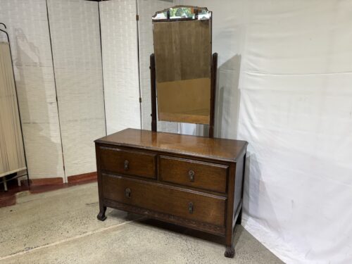 Antique Wooden Vanity Dresser with Carved Details