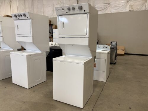 NEW! WHIRLPOOL White Electric Stacked Laundry Center with Affresh Cycle Model: WETLV27HW3 (Missing Dial)