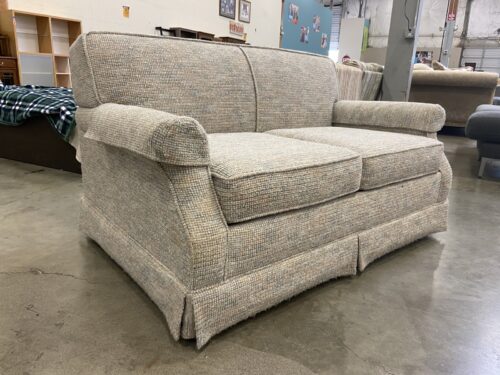 Vintage Neutral Tone Textured Tweed Sleeper Loveseat