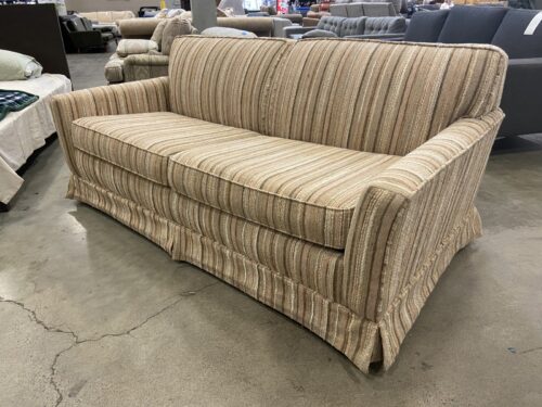 Vintage Neutral Striped Tweed Skirted Sleeper Sofa