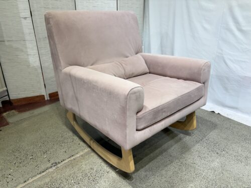 MILLION DOLLAR BABY Blush Pink Velvet Sleepytime Rocking Chair with Light Wood Base