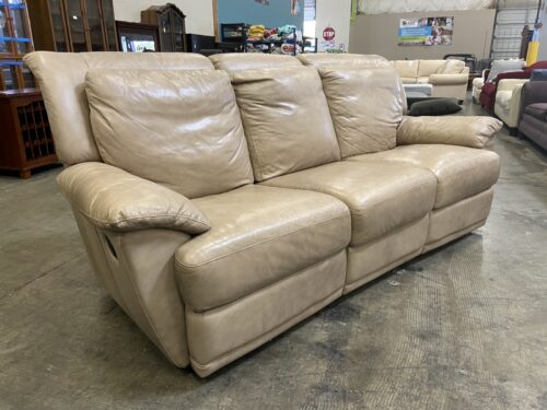 Light Brown Leather 3 Seat Sofa with Dual Manual Recline
