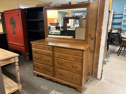 Vintage Solid Maple Lowboy Dresser w/ Mirror