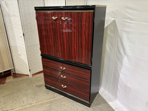 Double Door Wardrobe with Bottom Drawers in Rosewood Lacquer Finish