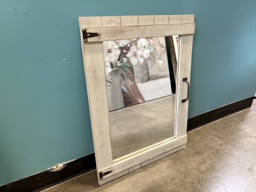 NEW! FIRST TIME & CO. Weathered Greywash Barn Door Wall Mirror