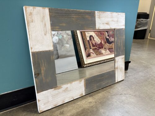 NEW! FIRST TIME & CO. Mason Distressed Grey and White Plank Frame Wall Mirror
