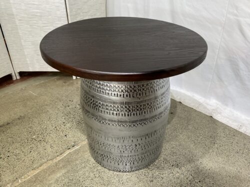 Hammered Metal Drum Accent Table