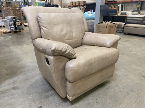Beige Plush Light Brown Leather Manual Swivel Recliner