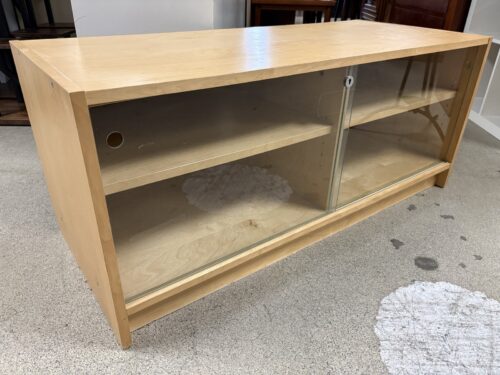 Light Wood & Glass Sliding Door TV Stand