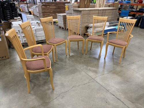 A. SIBAU Vintage Postmodern Italian Slat Back Dining Chairs with Burgundy Geometric Upholstery (Set of 6)