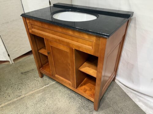 37" Wide Vanity in Rich Cinnamon Finish and Dark Granite Countertop