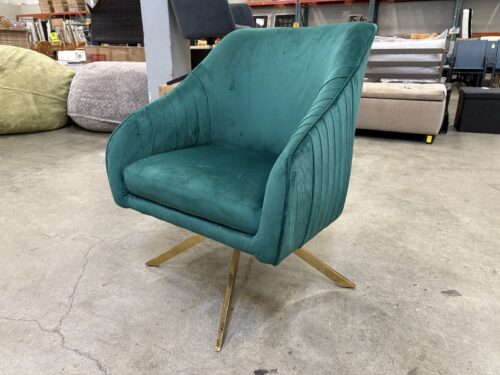COASTER Evergreen Velvet Hollywoode Regency Style Slope Arm Swivel Chair With Gold-Tone Base