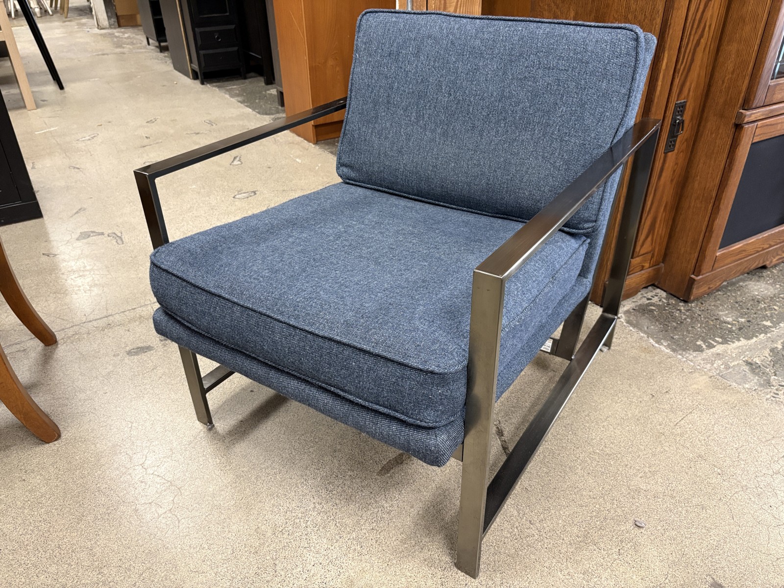 WEST ELM Metal Framed Celestial Blue Upholstered Chair