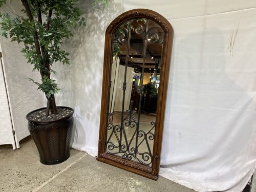Arch Top Mirror w/ Wrought Iron Scrollwork Overlay