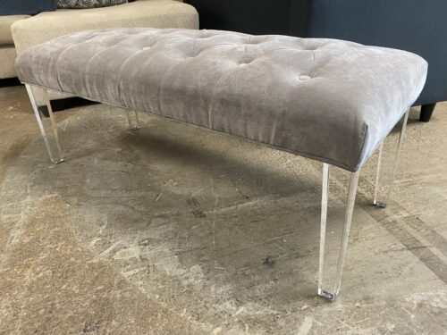 Light Grey Tufted Bench w/ Clear Acrylic Legs