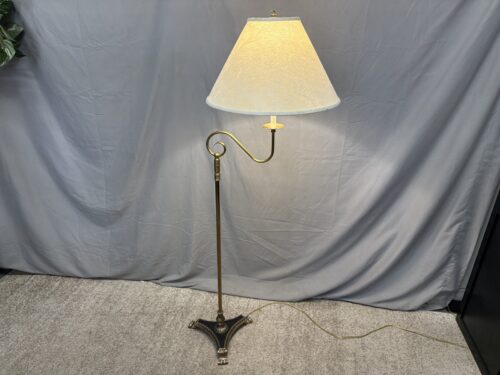 Vintage Brass Scroll Swing Arm Floor Lamp w/ Cream Floral Shade