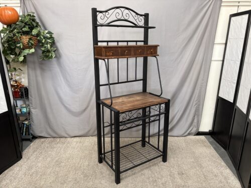 Metal & Wood Scrollwork Baker's Rack w/ 4 Drawers