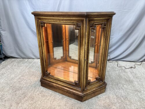 Vintage Lighted Curio Cabinet w/ Carved Floral Accents