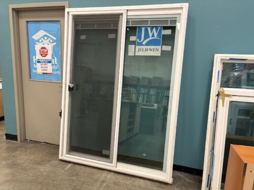 NEW! JELD-WEN V-2500 Sliding Glass Patio Door with White Vinyl Frame and Internal Blinds