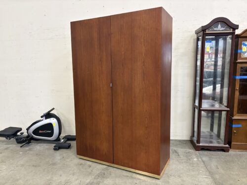 Vintage Dark Finished Armoire with Sliding Garment Rack and Gold-Tone Trim