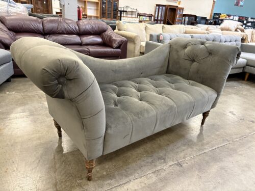 SKYLINE Dramatic Deep Tufted Storm Grey Velvet Sling Back Settee