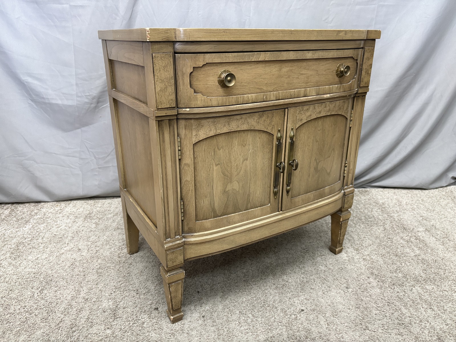 Vintage Muted Beige Wood French Provincial Nightstand