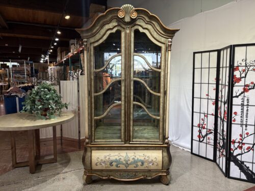 Tall Louis XV Style Glass Shelf Display Cabinet