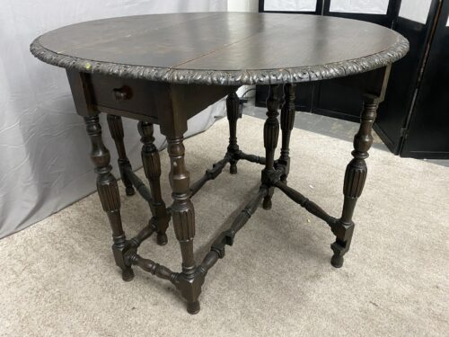 Antique Ornately Carved Drop Leaf Wooden Dining Table
