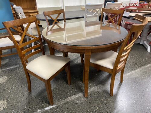 MARKER INTERNATIONAL Traditional Expandable Wooden Dining Set w/ 6 Chairs & Removable Glass Top
