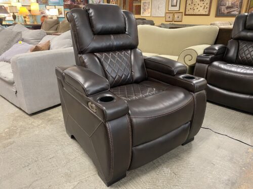 NEW! ASHLEY Signature Design Warnerton Chocolate Brown Power Recliner w/ Adjustable Headrest, USB Port & Cup Holder (Bellevue)