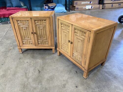 THOMASVILLE Vintage Oak Bedside Cabinet with Interior Drawer and Geometric Paneled Door Fronts (Set of 2)