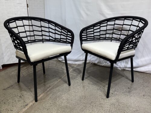 NEW! NUU GARDEN Woven Rope Patio Chairs w/ White Cushions (Set of 2)
